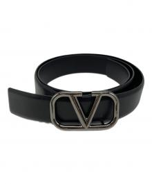 VALENTINO GARAVANI（ヴァレンティノ・ガラヴァーニ）の古着「Vロゴバックル レザーベルト」｜ブラック