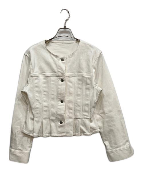 ANAYI（アナイ）ANAYI (アナイ) ストレッチデニムノーカラー ジャケット ホワイト サイズ:36の古着・服飾アイテム