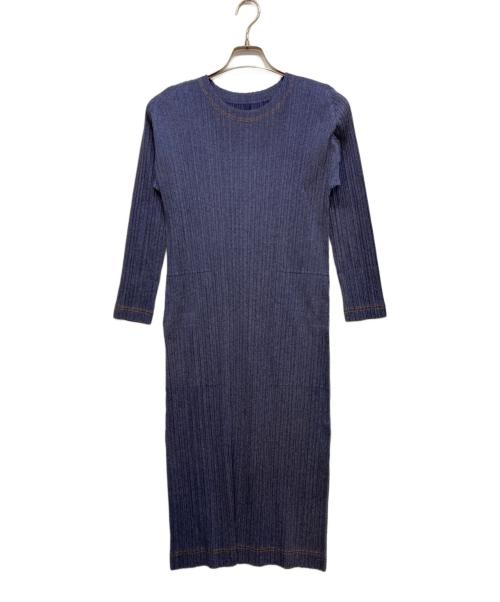 PLEATS PLEASE（プリーツプリーズ）PLEATS PLEASE (プリーツプリーズ) COTTON DENIMワンピース インディゴ サイズ:3の古着・服飾アイテム
