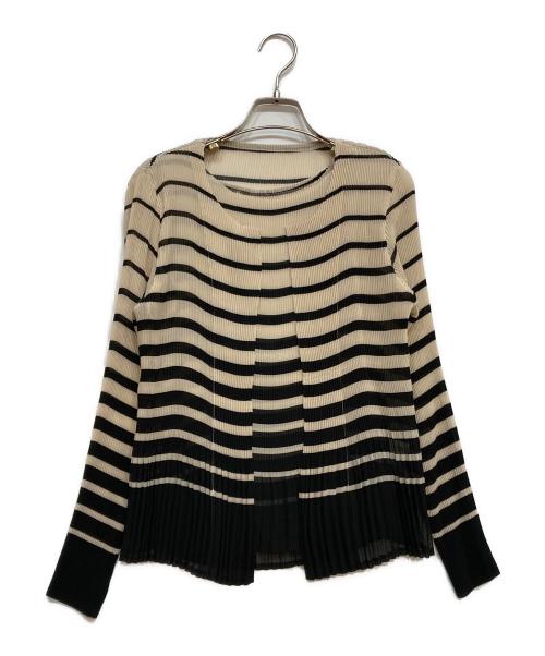 SPECCHIO（スペッチオ）SPECCHIO (スペッチオ) アンサンブルプリーツカーディガン ホワイト×ブラック サイズ:40の古着・服飾アイテム