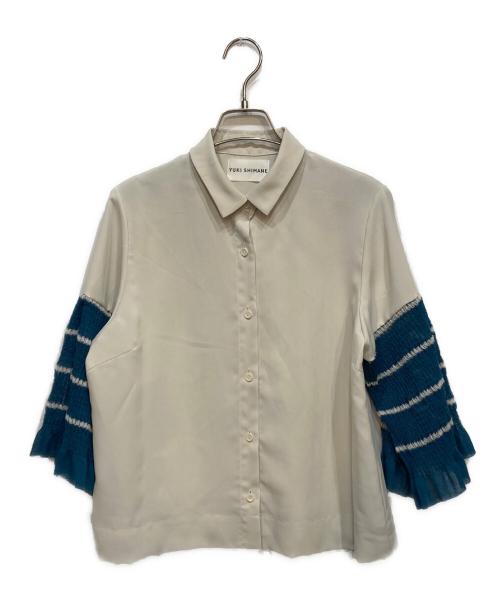 yuki shimane（ユキ シマネ）yuki shimane (ユキ シマネ) Border-Knit Sleeves Shirt ブルー×ベージュ サイズ:FREEの古着・服飾アイテム