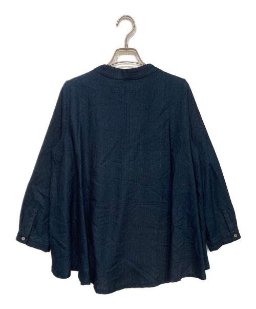 Pal'las Palace（パラスパレス）Pal'las Palace (パラスパレス) インディゴガーゼボトル襟フレアーシャツ インディゴの古着・服飾アイテム