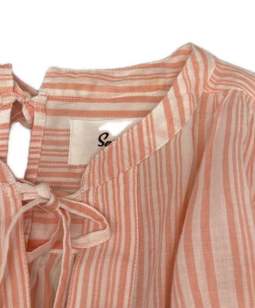 sara mallika（サラマリカ）sara mallika (サラマリカ) COTTON STRIPE RIBBON SHIRTS スコットン マルチストライプ ワンピース オレンジ サイズ:実寸参照の古着・服飾アイテム