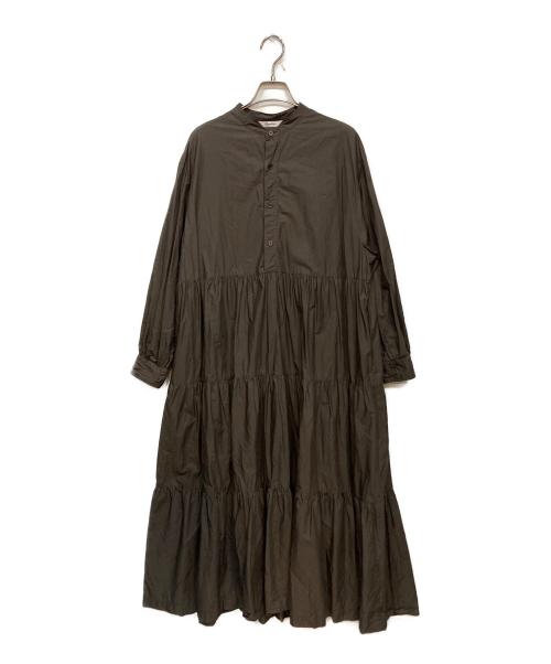 Gymphlex（ジムフレックス）Gymphlex (ジムフレックス) バンドカラーティアードワンピース ブラウン サイズ:14の古着・服飾アイテム