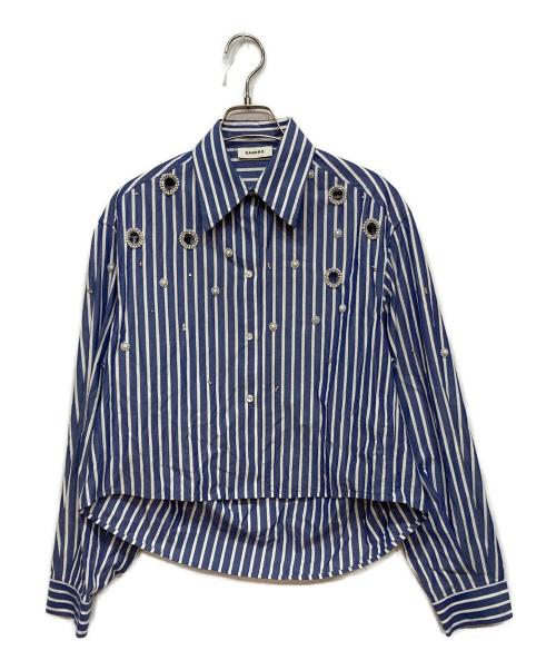Sandro（サンドロ）Sandro (サンドロ) ビーズ付ストライプシャツ ネイビーの古着・服飾アイテム
