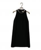 Sandroサンドロ）の古着「Dorinna Dress With Jewellery Collar Ecru ジュエルカラー ツイード ミニ ドレス」｜ブラック