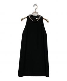 Sandro（サンドロ）の古着「Dorinna Dress With Jewellery Collar Ecru ジュエルカラー ツイード ミニ ドレス」｜ブラック