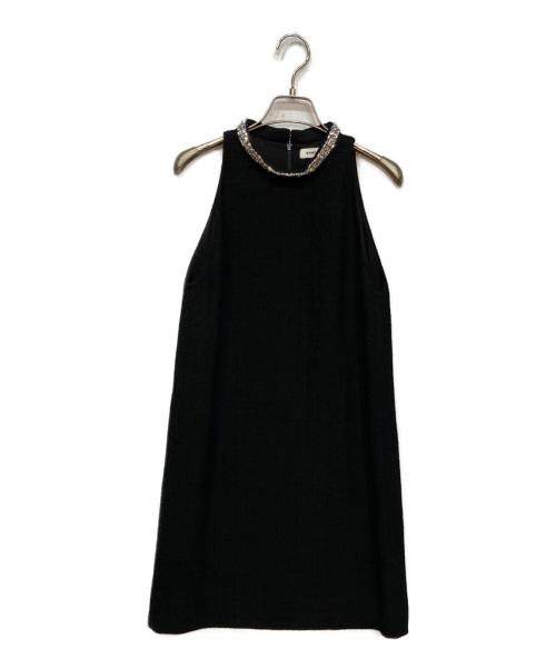 Sandro（サンドロ）Sandro (サンドロ) Dorinna Dress With Jewellery Collar Ecru ジュエルカラー ツイード ミニ ドレス ブラック サイズ:34の古着・服飾アイテム