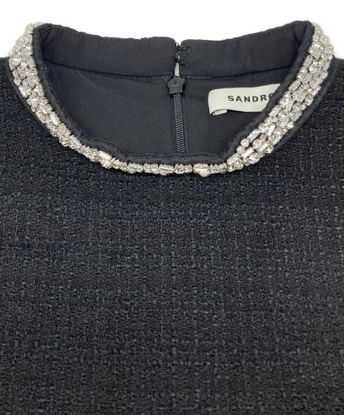 Sandro（サンドロ）Sandro (サンドロ) Dorinna Dress With Jewellery Collar Ecru ジュエルカラー ツイード ミニ ドレス ブラック サイズ:34の古着・服飾アイテム
