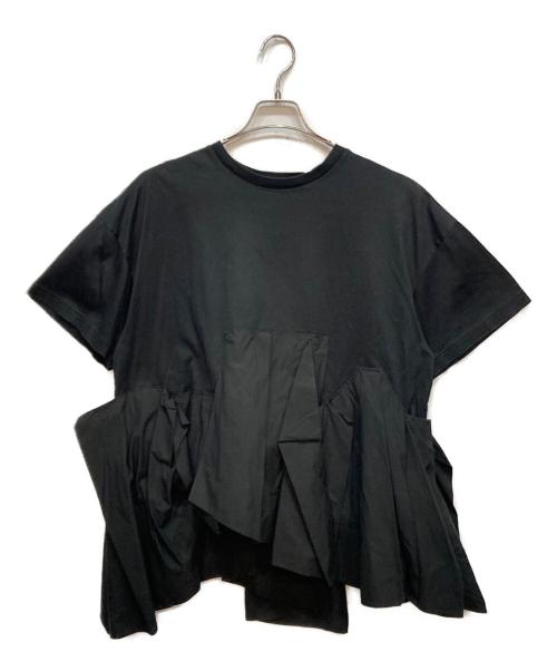 ENFOLD（エンフォルド）ENFOLD (エンフォルド) シルケット 天竺 コンビ フレア Tシャツ ブラック サイズ:38の古着・服飾アイテム