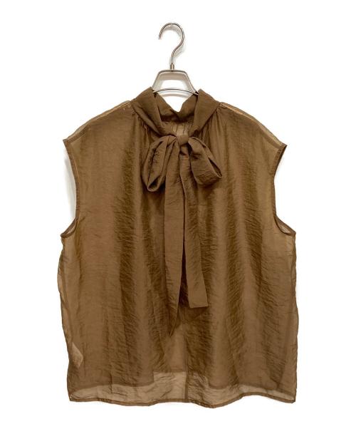 CLANE（クラネ）CLANE (クラネ) シアーリボンノースリーブトップス ブラウン サイズ:1の古着・服飾アイテム