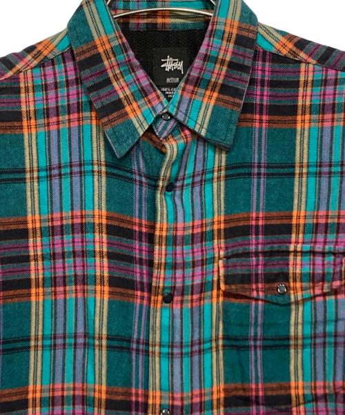 stussy（ステューシー）stussy (ステューシー) スナップチェックシャツ グリーン サイズ:Mの古着・服飾アイテム