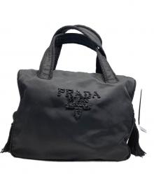 PRADA（プラダ）の古着「ビーズ ナイロン ハンドバッグ」｜ブラック