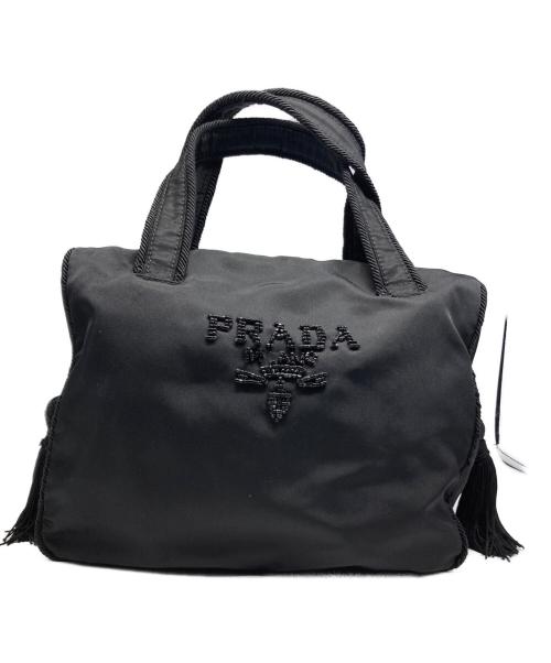 PRADA（プラダ）PRADA (プラダ) ビーズ ナイロン ハンドバッグ ブラックの古着・服飾アイテム