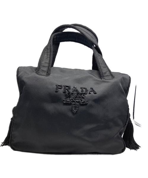 PRADA（プラダ）PRADA (プラダ) ビーズ ナイロン ハンドバッグ ブラックの古着・服飾アイテム