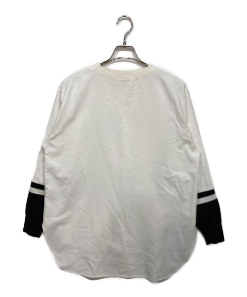 β（ベータ）β (ベータ) ロゴプリント 袖口ニットプルオーバー ホワイト サイズ:9の古着・服飾アイテム