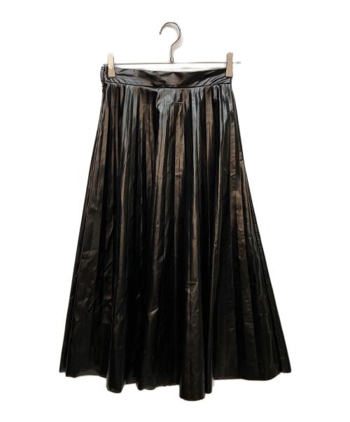 MM6 Maison Margiela（エムエムシックスメゾンマルジェラ）MM6 Maison Margiela (エムエムシックスメゾンマルジェラ) コーティング フェイクレザープリーツスカート ブラック サイズ:38の古着・服飾アイテム