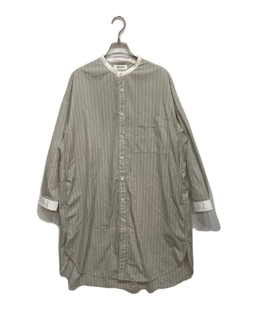 Gymphlex（ジムフレックス）Gymphlex (ジムフレックス) ストライプ バンドカラー シャツワンピース グレー サイズ:14の古着・服飾アイテム