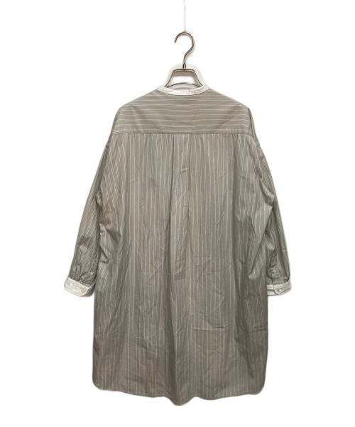 Gymphlex（ジムフレックス）Gymphlex (ジムフレックス) ストライプ バンドカラー シャツワンピース グレー サイズ:14の古着・服飾アイテム
