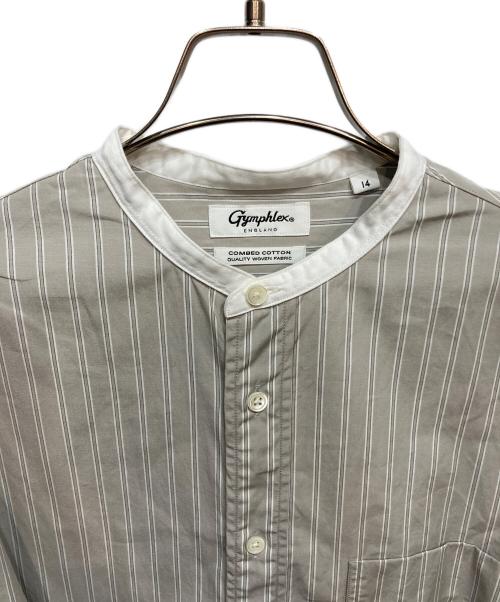 Gymphlex（ジムフレックス）Gymphlex (ジムフレックス) ストライプ バンドカラー シャツワンピース グレー サイズ:14の古着・服飾アイテム