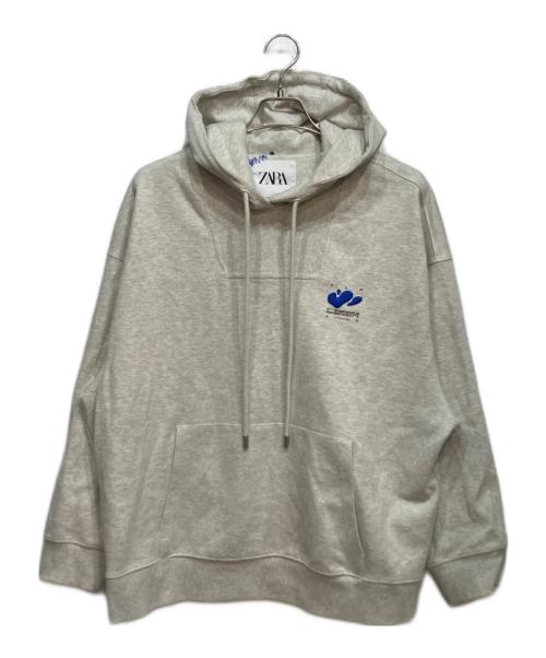 ZARA（ザラ）ZARA (ザラ) ADER error (アーダーエラー) Embroidery Hooded Sweatshirt グレー サイズ:Mの古着・服飾アイテム