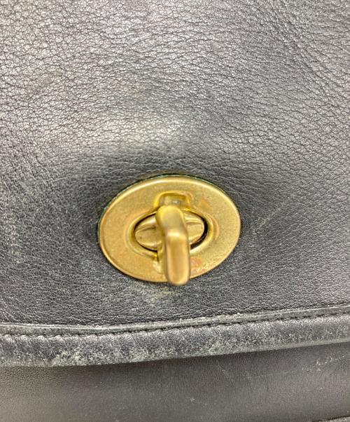 COACH（コーチ）COACH (コーチ) ランブラーターンロック フラップ レザー ショルダーバッグ ブラックの古着・服飾アイテム