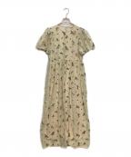 CLANEクラネ）の古着「FLOWER OPAL PUFF ONEPIECE」｜グリーン×ベージュ