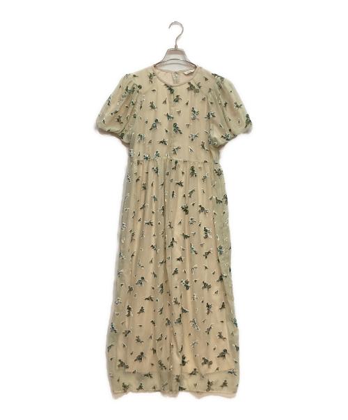 CLANE（クラネ）CLANE (クラネ) FLOWER OPAL PUFF ONEPIECE グリーン×ベージュ サイズ:2の古着・服飾アイテム