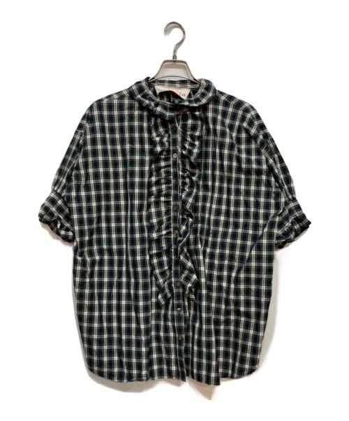 dahl'ia（ダリア）dahl'ia (ダリア) チェックフリルブラウス ホワイト×グリーン サイズ:FREEの古着・服飾アイテム