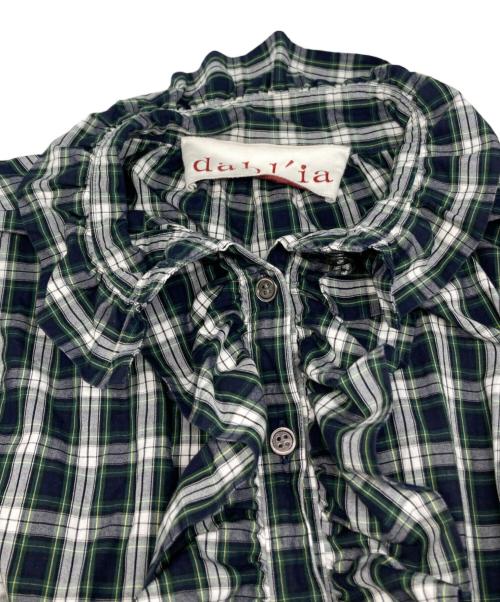 dahl'ia（ダリア）dahl'ia (ダリア) チェックフリルブラウス ホワイト×グリーン サイズ:FREEの古着・服飾アイテム