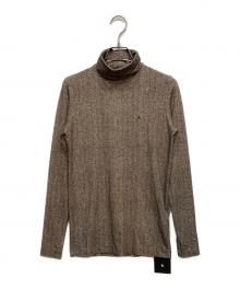 th products（ティーエイチプロダクツ）の古着「Tweed Printed Turtle neck　ツイードプリント タートルンエック ニット」｜ブラウン