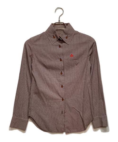 Vivienne Westwood RED LABEL（ヴィヴィアンウエストウッドレッドレーベル）Vivienne Westwood RED LABEL (ヴィヴィアンウエストウッドレッドレーベル) オーブ刺繍チェックシャツ ブラウン サイズ:２の古着・服飾アイテム