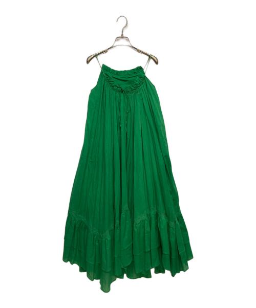L'AUBE BLANC（ローブ ブラン）L'AUBE BLANC (ローブ ブラン) Smocking Lace Volume Dress グリーン サイズ:FREEの古着・服飾アイテム