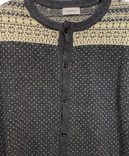 ATTISESSION（アティセッション）ATTISESSION (アティセッション) フェアアイル ジャガード カーディガン グレー サイズ:不明(実寸サイズ参照）の古着・服飾アイテム