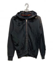 DIESEL（ディーゼル）の古着「クラッシュ加工 ジップパーカー」｜ブラック