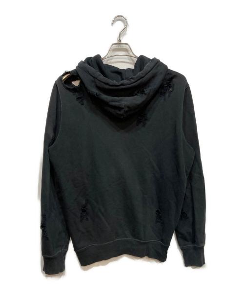 DIESEL（ディーゼル）DIESEL (ディーゼル) クラッシュ加工 ジップパーカー ブラック サイズ:実寸参照の古着・服飾アイテム