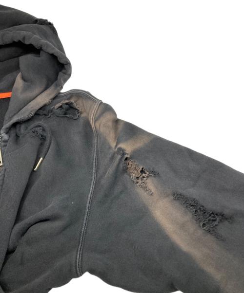 DIESEL（ディーゼル）DIESEL (ディーゼル) クラッシュ加工 ジップパーカー ブラック サイズ:実寸参照の古着・服飾アイテム