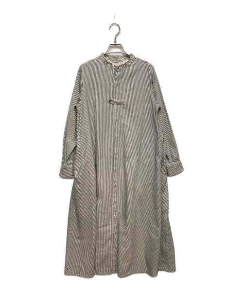 GRANDMA MAMA DAUGHTER（グランマママドーター）GRANDMA MAMA DAUGHTER (グランマママドーター) ヒッコリーバンドカラーシャツワンピース ホワイトの古着・服飾アイテム