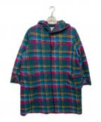 MACPHEE×TOMORROW LANDマカフィー×トゥモローランド）の古着「シルバーチェック フーデッドコート」｜ピンク×グリーン