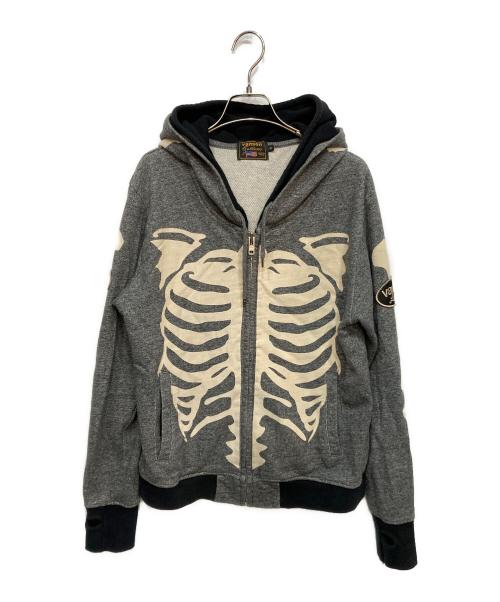 VANSON（バンソン）VANSON (バンソン) ボーンプリントジップパーカー グレー サイズ:Ｍの古着・服飾アイテム