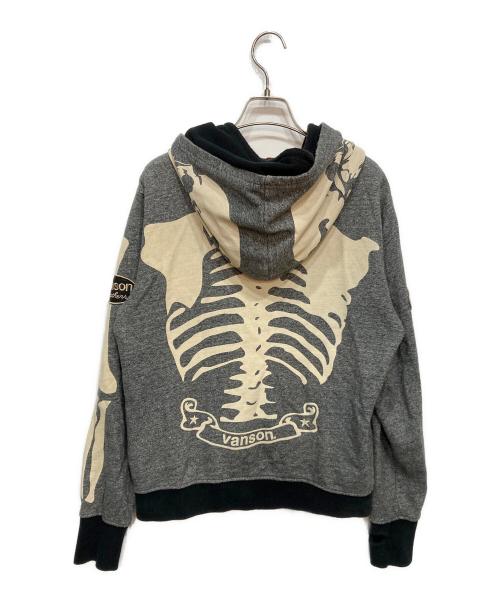 VANSON（バンソン）VANSON (バンソン) ボーンプリントジップパーカー グレー サイズ:Ｍの古着・服飾アイテム
