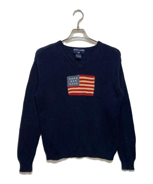 POLO SPORT（ポロスポーツ）POLO SPORT (ポロスポーツ) コットン星条旗ニット ネイビー サイズ:Lの古着・服飾アイテム