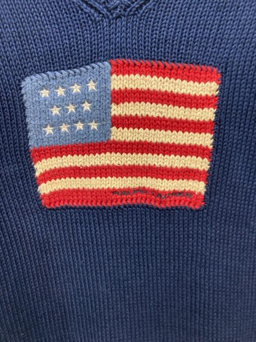 POLO SPORT（ポロスポーツ）POLO SPORT (ポロスポーツ) コットン星条旗ニット ネイビー サイズ:Lの古着・服飾アイテム