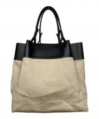 BOTTEGA VENETAボッテガベネタ）の古着「Quad Leather Trimmed Canvas Tote Bag」｜ブラック×アイボリー