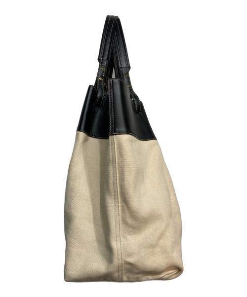 BOTTEGA VENETA（ボッテガベネタ）BOTTEGA VENETA (ボッテガベネタ) Quad Leather Trimmed Canvas Tote Bag ブラック×アイボリーの古着・服飾アイテム