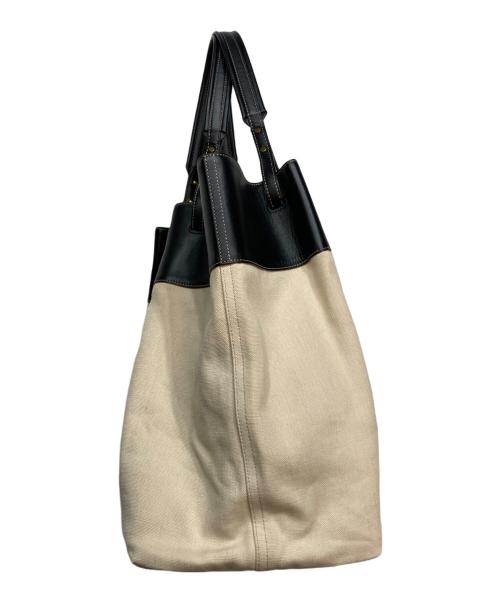 BOTTEGA VENETA（ボッテガベネタ）BOTTEGA VENETA (ボッテガベネタ) Quad Leather Trimmed Canvas Tote Bag ブラック×アイボリーの古着・服飾アイテム