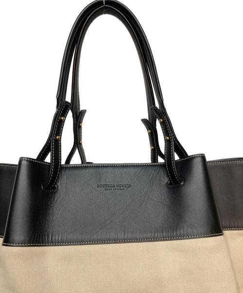 BOTTEGA VENETA（ボッテガベネタ）BOTTEGA VENETA (ボッテガベネタ) Quad Leather Trimmed Canvas Tote Bag ブラック×アイボリーの古着・服飾アイテム