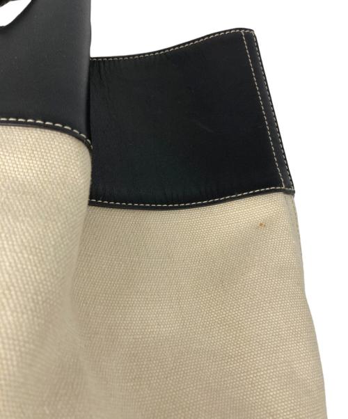 BOTTEGA VENETA（ボッテガベネタ）BOTTEGA VENETA (ボッテガベネタ) Quad Leather Trimmed Canvas Tote Bag ブラック×アイボリーの古着・服飾アイテム