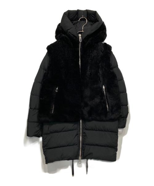 DUNO（デュノ）DUNO (デュノ) ムートン フーディー ミドル ダウン ジャケット ブラック サイズ:40の古着・服飾アイテム