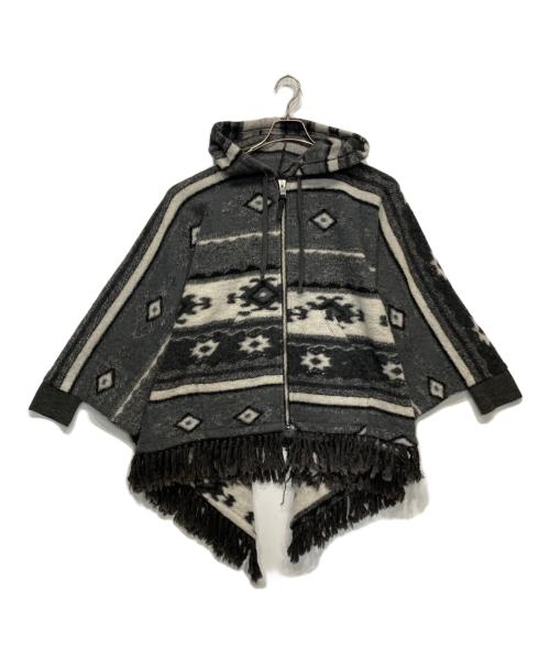 DIESEL（ディーゼル）DIESEL (ディーゼル) ネイティブ柄ウールポンチョ グレー サイズ:XSの古着・服飾アイテム